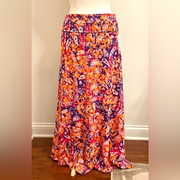 LuLaRoe Dresses & Skirts - LuLaRoe Orange Pink Purple Paisley SZ M Bohemian Hippie Festival Maxi Skirt
